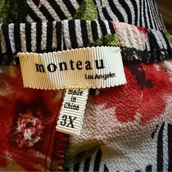 Monteau Women’s Size 3X Off Shoulder Floral Stripe Blouse Black White Red Plus - Picture 9 of 11
